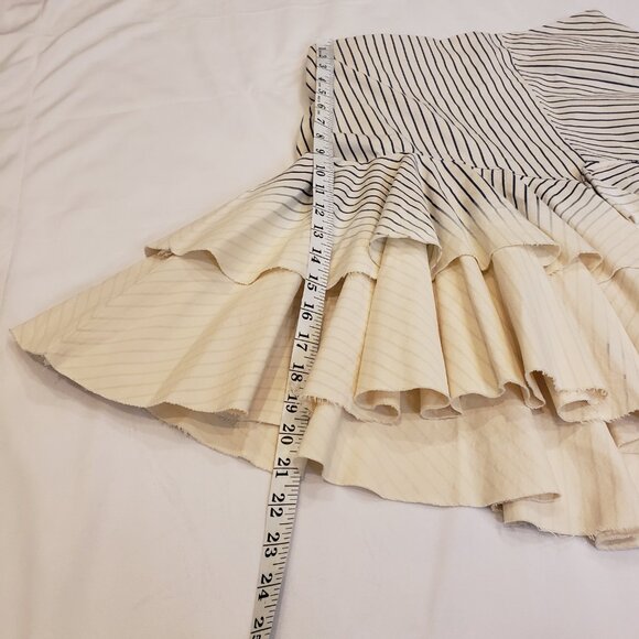 Zara TRF Denimwear Blue/Cream Striped Asymmetrical Tiered Ruffle Skirt Large - Picture 8 of 13